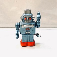 伍拾錢 發條鐵皮玩具 日製經典機器人 二色 小型復古機器人 送禮 收藏 交換禮物, 日製經典機器人（藍灰色）, 1個