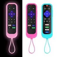 Onn Roku 로쿠 TV 리모컨 야광 커버 2팩 Taiyiluo 실리콘 컨트롤러 Hisense TCL 스팀 스틱 익스프레스 4K 리모컨과 호환 239765, 글로우 핑크 & 로즈 레드 (글로우 아님) & 스카이