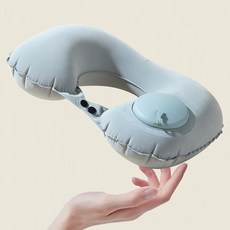 휴대가 편한 에어 목베개 차량용 기내용 여행 목쿠션, 라이트그레이