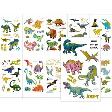 니즈엘 KC인증 금박 어린이 타투 스티커 (10장세트)골드 헤나 문신 붙이는 캐릭터 판박이, 1개, 금박(리얼공룡)(10장)