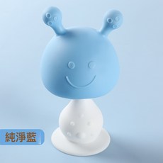 DFMEI 嬰兒牙膠兒童磨牙玩具蘑菇頭寶寶硅膠咬咬樂響鈴玩具, 1個, 如圖, 蘑菇頭牙膠-藍色