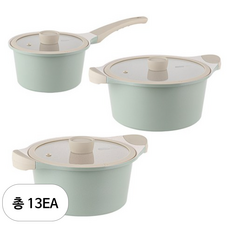 오슬로 인덕션 세라믹 마린 냄비세트 3개, 13세트, 편수 18cm + 양수 20cm + 24cm, 그린