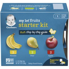 거버 마이 1st 프루트 스타터 어린이 과일퓨레 56g 6개입 + 스텝-바이-스텝 가이드 키트, 바나나(Banana) 배(Pear) 사과(Apple), 1개