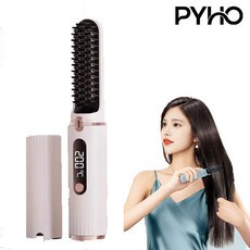 PYHO 무선 휴대용 충전식 빗 고데기 4단계 온도 조절 음이온 매직기, 화이트