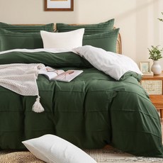 넥스홈 프로 플리츠 린넨 라이크 트윈 사이즈 100 코튼 커버 세트 이불 화이트 워싱, 4 Forest Green (No Comforter), Twin(68"x90")