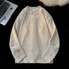 肌理感小V領長袖男款寬鬆休閒打底衫