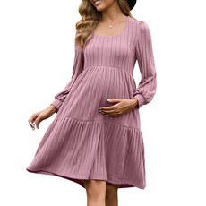 GINKANA 여성용 임산부 스웨터 드레스 스퀘어넥 긴소매 가을 캐주얼 임산부 베이비돌 니트 드레스 포켓 포함 블루. XL