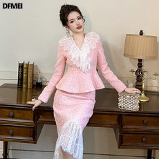 DFMEI 여성 하이웨스트 힙스터 스커트 디자인 감각 레이스 머메이드 스커트 11126