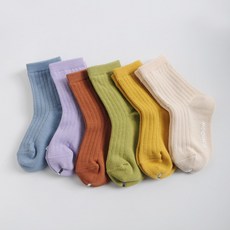 베이비 키즈 롱골지 양말 미끄럼방지 중목 사계절용 레인보우 양말 6P세트