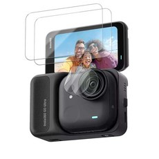 YAJOJO [2+2팩] Insta360 Go Ultra용 액정보호필름 울트라 액션 카메라용 액정보호필름 및 렌즈 프로텍터 9H 강도 클리어 강화 유리 긁힘 방지 지문 2, YAJOJO [2+2팩] Insta360 Go Ultr