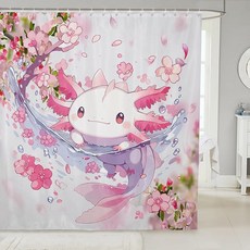 Feelyou 남아 여아 귀여운 Axolotl 욕실 샤워 커튼 세트 바다 생활 목욕 카와이 어린이 만화 도롱뇽 청소년 액세서리 방 장식 182.9cm x 182.9cm(72 7