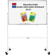 H-Qprobd 모바일 화이트보드 36x24 마그네틱 드라이 이레이즈 보드스탠드 포함 - 가정 사무실 및 학교를 위한 바퀴 달린 높이 조절식 양면 롤링, 48"W x 74"H