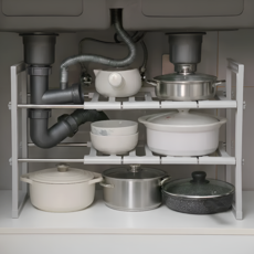 데이모노 길이 높이 조절 싱크대 하부장 주방 선반, 1개, 그레이, 2단