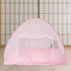 원터치 모기장 사각 침대형 텐트 바닥겸용 실내방충망 해충방지 캠핑, 핑크