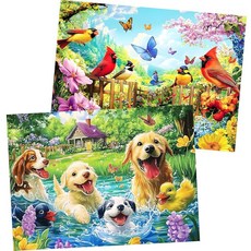 성인용 300피스 퍼즐 2팩 새 직소 퍼즐 300피스 개 퍼즐 벌새 퍼즐 300피스 성인 어린이 노인 프리미엄 판지 새 애호가 퍼즐, 강아지 새