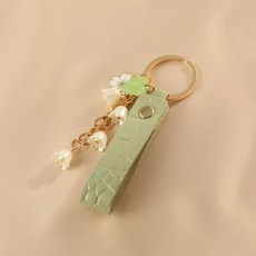 암 2pcs 은방울꽃 꽃 가죽 키 체 달콤열쇠 고리 녹색 FairyCore 액세서리, [02] B