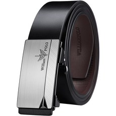 WilliamPOLO 男士自動扣皮帶 優質牛皮休閒腰帶 黑色/銀色款