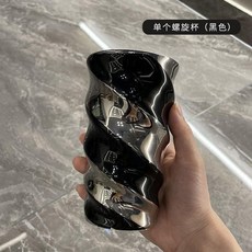陶瓷螺旋牙刷杯 380ML大容量 帶坐立兔托盤, 1個, 螺旋盃 黑銀, 黑銀, 螺旋盃