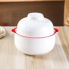 川島 童趣卡通陶瓷蓋碗 大容量泡麵碗, 1個, 雙耳面碗【無圖案+蓋】