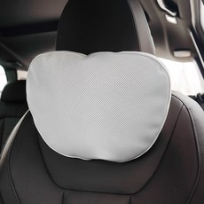 만능몬 프리미엄 천연 나파가죽 차량용 목 헤드레스트 쿠션 듀폰 소로나 솜 포르쉐 벤츠 BMW 전 차종 호환, 1개, 실버스톤화이트