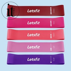 윤하우스Letsfit 라텍스 루프밴드 5단계 퍼플계열 1SET 요가 튜빙밴드 근력 고무 저항 탄력 스쿼트 힙업 아마존 1위, 핑크계열5색 1SET, 1개