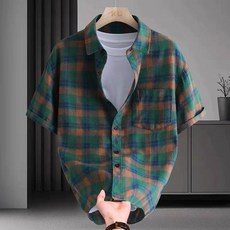 남성 트렌디 반팔 셔츠 봄 여름 프리미엄 남자 셔츠 상의 남성복 패션 캐주얼 체크 남방 ljx