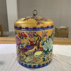 米缸 陶瓷米缸 儲物罐 陶瓷罐景德鎮裝米桶家用米缸5斤10斤陶瓷帶蓋小號麵缸防潮蟲油缸茶葉罐, 1個, 錦雞富貴圖（金地）10斤