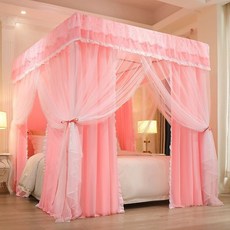 모기장 침대 커튼 라이트 캐노피 기숙사 침실 방한 1.5x2.0M 침대/두꺼운 브래킷, 향비 파우더 커튼+스탠드+모기장