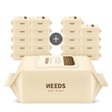 NEEDS 브라운 저자극 도톰 엠보싱 아기물티슈 캡형, 78g, 70매, 20개