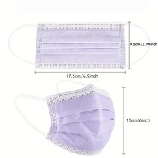 200개 두꺼운 보라색 일회용 보호 마스크 - 3중 구조로 통기성이 좋고 편안하며 조절 가능한 귀걸이와 밀, 04 10 Pieces, 01 라이트 퍼플