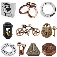 비포쉬프팅 지혜의고리 세트 데블스플랜 고리 자극 두뇌 세트 퍼즐 46종, 재미있는 모임 클래식 10종 세트 수납 상자, 기본 색상, 1조각