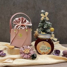 蜂蜜先生 蜂蜜提籃組 泰國龍眼蜂蜜240g 粉色皮質提籃 絨布袋 竹湯匙 送禮首選, 1個, 粉色皮質提籃+粉色絨布袋+竹湯匙