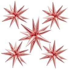 레드 스타 호일 풍선 폭발 12포인트 스파이크 풍선 대형 마일라 풍선 파티 장식 배경 크리스마스 결혼식 기념일 처녀 약혼 생일 발렌타인 데이용, 로즈골드