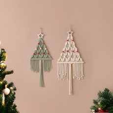 클라라고 마크라메 크리스마스 트리 인테리어 소품 가랜드, 베이지