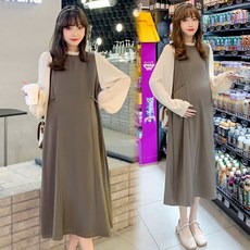 임산부 긴팔 원피스 봄 가을 임부복 패션 기질 치마 춘추 캐주얼 프렌치 A라인 원피스 SJS