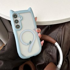 귀여운 고양이 귀 맥세이프 케이스 갤럭시 S25 울트라 S24 S23 플러스 투명 PC TPU 마그네틱 커버 무선 충전, For Samsung S23, 하늘색
