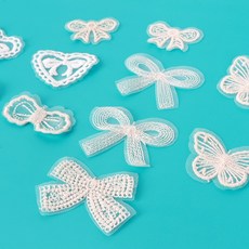 미니 레이스 모티브 패치 하트 리본 나비 자수 12개, 1개, 화이트