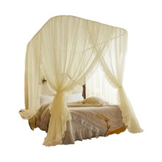 高端新款輕奢易拆洗u型蚊帳法式公主床簾, 黃色【高級加密款+加厚彎頭不銹鋼支架1,1.5米床【寬150*長200*高20