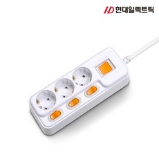 국산 현대 개별+과부하차단 콘센트 멀티탭 3구, 화이트, 1개, 1.5m