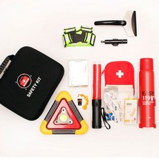 차량안전키트 소화기 세트 2차사고예방 자동차 비상 탈출 망치 안전삼각대 경광봉 새차선물, 7종 + 차량용소화기 걸이형 레드, 1개