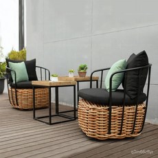 陽臺藤椅沙發茶幾三件套組 花園庭院露天陽光房小桌民宿傢具, 實木茶几,組合, 1個