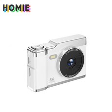 HOMIE 디지털카메라 6400W 픽셀카메라 2.4인치 고화질 미니 카메라 128GB 소형으로 휴대하기 편하고, 하얀색