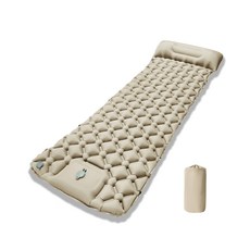 伊德萊斯 自動充氣加厚充氣床墊 可拼接帶枕式 露營野餐防潮墊 帳篷用(附收納袋), 卡其色