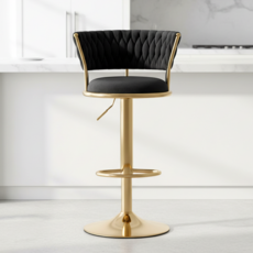 피피포피 벨벳 홈바의자 바체어 아일랜드식탁의자 높이조절 회전, 1개, 블랙