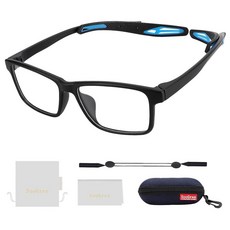 스포츠 고글 안경 축구 안전 충격 방지 충돌 폭발 조절 가능한 스트랩 교체 템플 남성 청소년 야외 스포츠용 (블랙 프레임 블랙 패드) 229859, Gwm681 블랙 블루