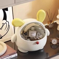 현관 수납함 투명 플립커버 열쇠 장식 선반 데스크탑 조리대 정리함, 1개, 귀여운 던던 수납 [우유백색 검은귀]