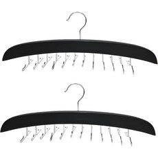 2개의 솔리드 우드 타이 및 벨트 랙 행거 스카프 액세서리용 후크 옷장 정리함 24개 360도 회전 공간 절약 블랙 마감