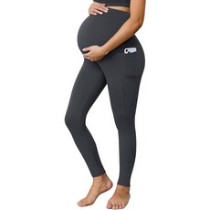 Buttergene 1팩 여성용 임산부 레깅스 복부 위 주머니 있음 임신 액티브 웨어 운동 요가 타이츠 팬츠 다크 그레이. XXL