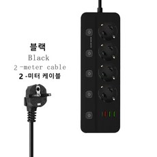 홍언목요 스위치 개별 멀티탭 4구 절전형 멀티탭 콘센트 1type-C 3USB 충전, 1개, B 블랙, 2m
