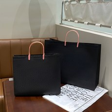 복장 부직포 쇼핑백 소중대 포장봉투 손잡이 선물봉투 쇼핑백 리유저블, 10개, 블랙 퓨어32×27×10CM